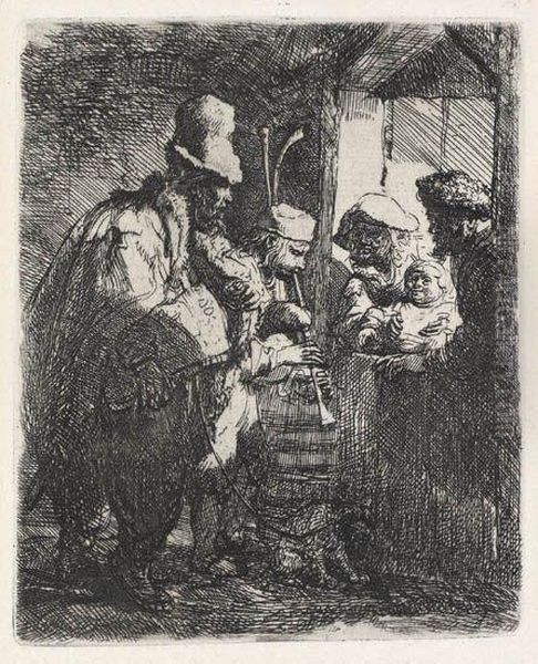 The Strolling Musicians Oil Painting by Rembrandt Van Rijn