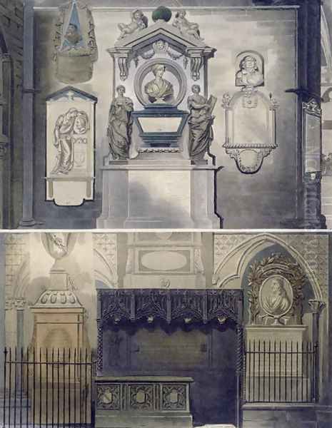 Poets Corner, plate F from Westminster Abbey, engraved by J. Bluck (fl.1791-1831) pub. by Rudolph Ackermann (1764-1834) 1812 Oil Painting by White, William Johnstone