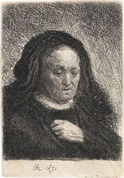 Rembrandts Mutter Mit Der Hand An Der Brust Oil Painting by Rembrandt Van Rijn