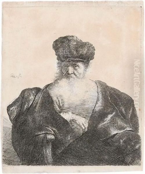 Greis Mit Weissem Samtmantel by Rembrandt Van Rijn