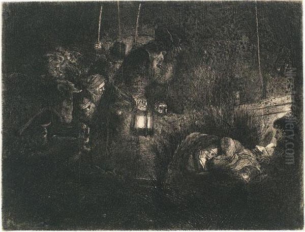 Die Anbetung Der Hirten, Bei Laternenschein Oil Painting by Rembrandt Van Rijn