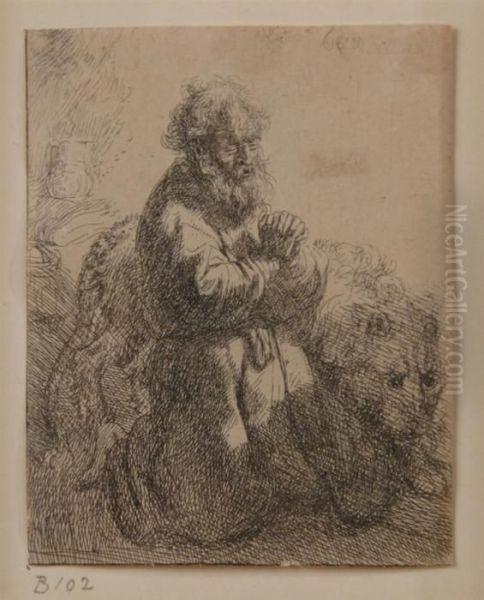 St. Jerome Kneeling In Prayer (b102) Oil Painting by Rembrandt Van Rijn