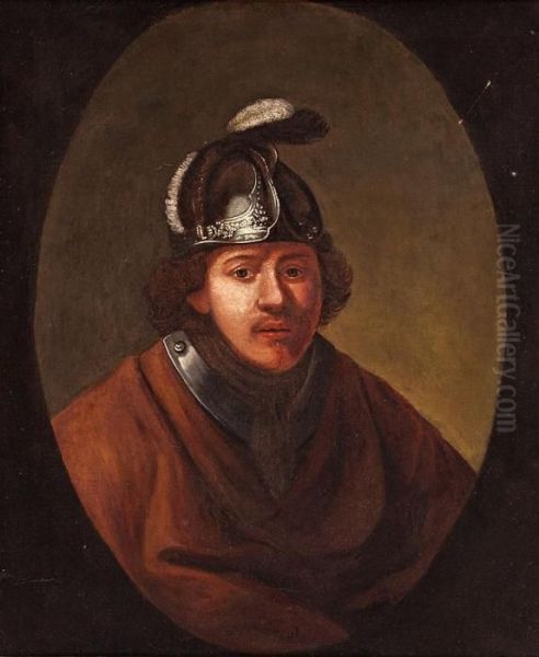 Autorretrato Con Casco Oil Painting by Rembrandt Van Rijn