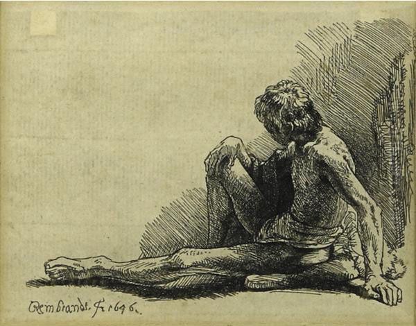 Nude Man Seated Oil Painting by Rembrandt Van Rijn