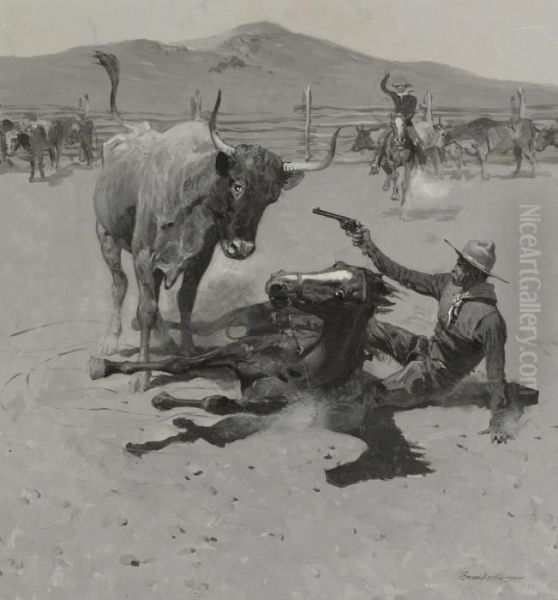 A Critical Moment Oil Painting by Frederic Remington