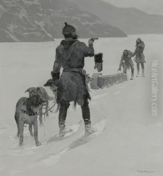 Hands Off Oil Painting by Frederic Remington