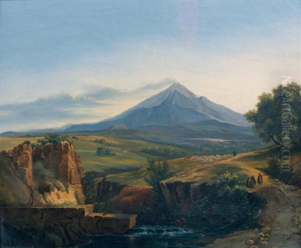 Vue De L'etna Oil Painting by Jean-Charles Joseph Remond