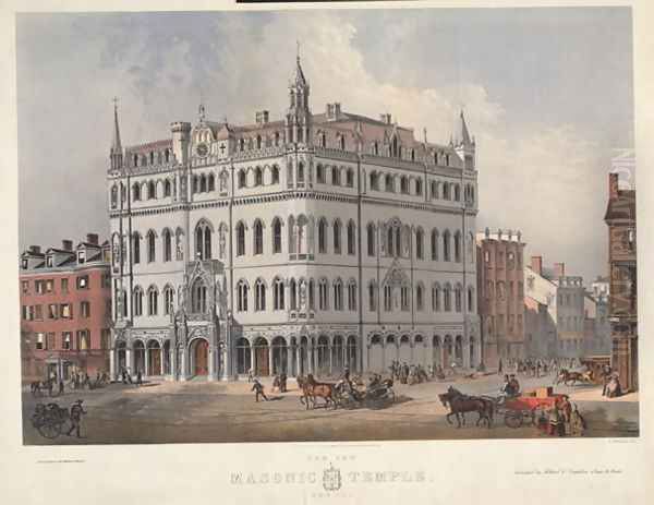 The new Masonic Temple, Boston, egnraved by J.H Bufford, 1865 Oil Painting by Wheelock, Merrill G.