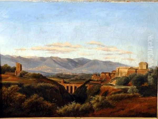 < Civita Castellana > Huilesur Toile 27 X 35 Oil Painting by Jean-Charles Joseph Remond