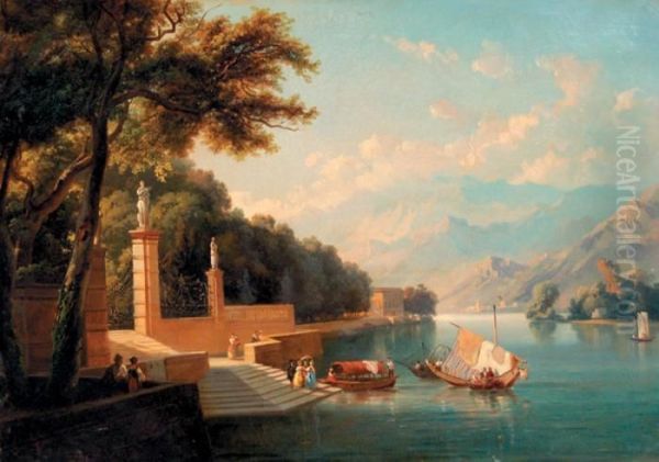 Vue D'un Lac Italien Oil Painting by Jean-Charles Joseph Remond