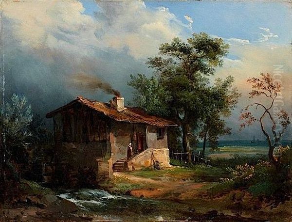 Chaumiere Dans Un Paysage Oil Painting by Jean-Charles Joseph Remond