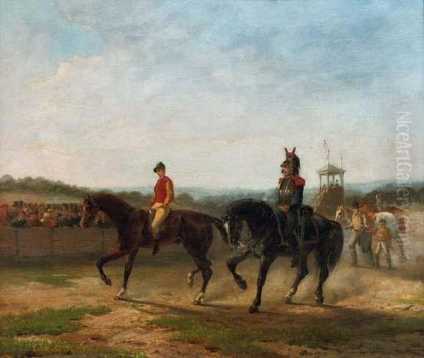 On The Racecourse Oil Painting by Jean-Charles Joseph Remond