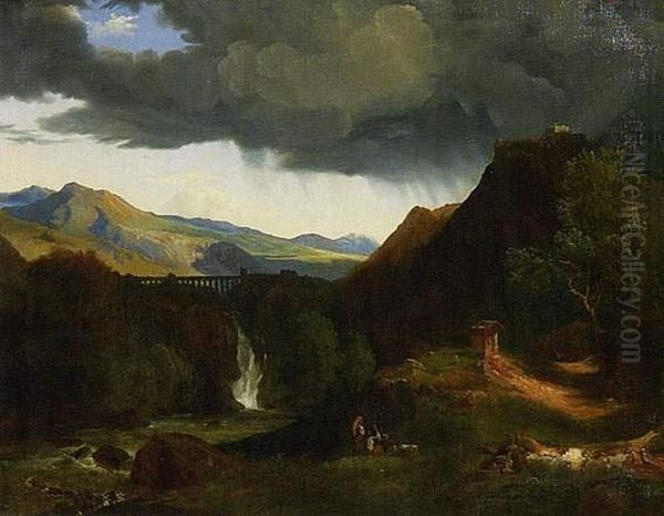 Paysage A L'aqueduc Oil Painting by Jean-Charles Joseph Remond