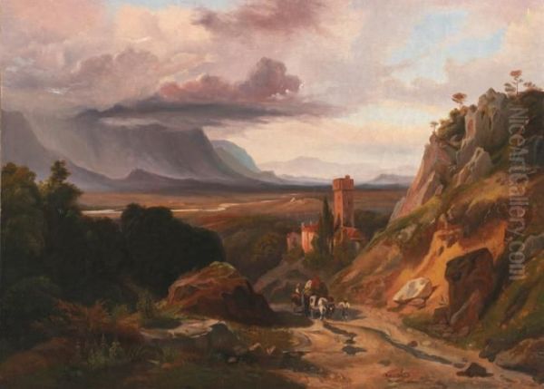 Paysage D'italie, La Campagne Romaine Oil Painting by Jean-Charles Joseph Remond