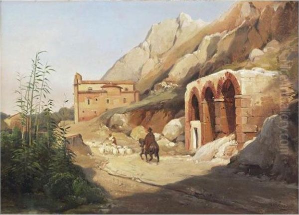 Berger Sur Un Chemin En Sicile Oil Painting by Jean-Charles Joseph Remond