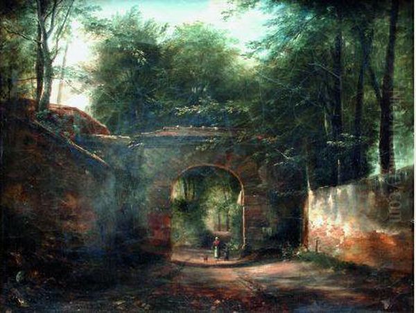  Promeneurs Sous Un Portique Borde D'arbres  Oil Painting by Jean-Charles Joseph Remond