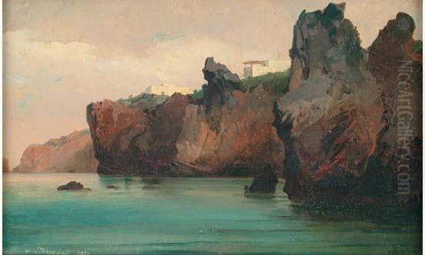 Stromboli, Rivage Aux Falaises Oil Painting by Jean-Charles Joseph Remond