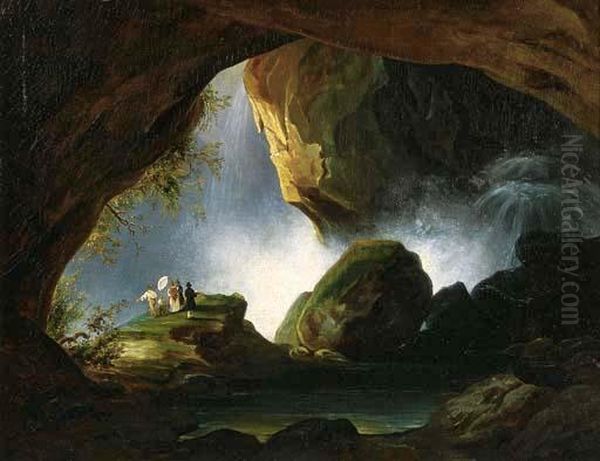 La Grotta Di Nettuno A Tivoli Oil Painting by Jean-Charles Joseph Remond