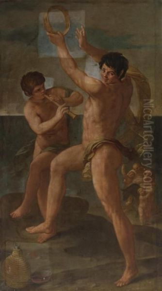 Two Fauns In A Bacchic Dance Oil Painting by Guido Reni