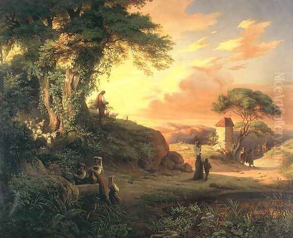 Romantic Scene 1851 Oil Painting by Henrik Weber