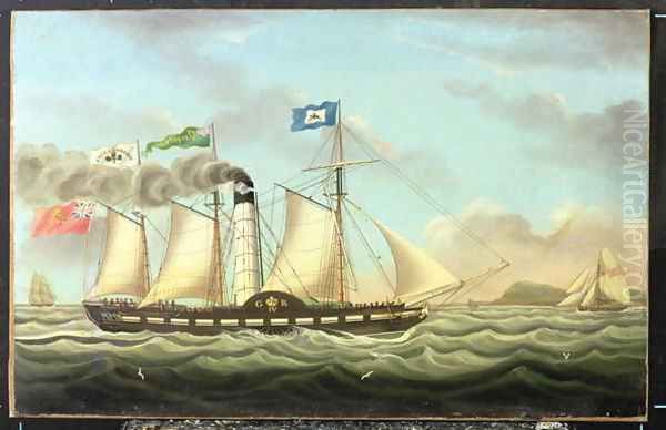 The Steam Packet Saint Patrick On The Liverpool To Dublin Run, 1827 Oil Painting by Miles Walters