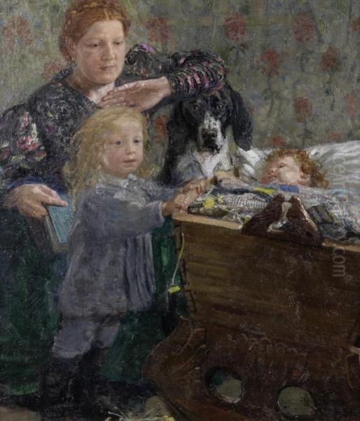 Portrait Of A Mother And Her Children In The Nursery Oil Painting by Yuri Ilich Repin