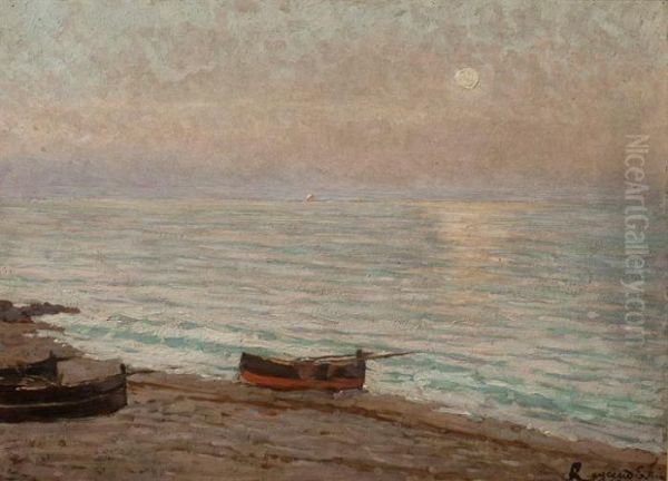 Ultima Luce Sul Mare Oil Painting by Enrico Reycend