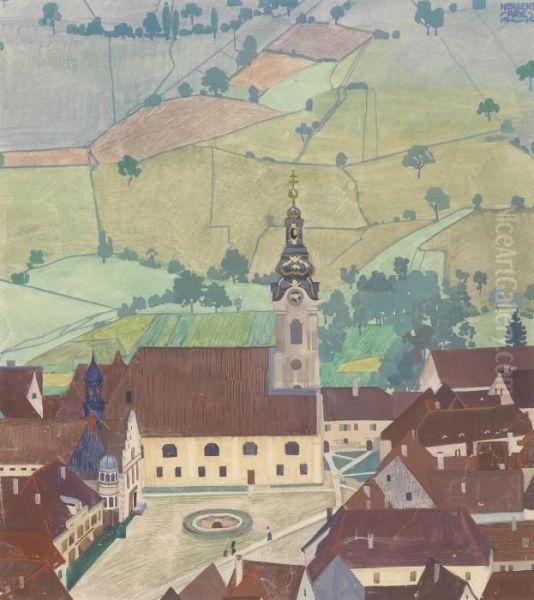 Church Square And Many Fields Oil Painting by Herbert Reyl-Hanisch