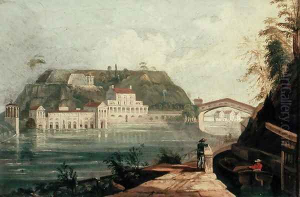 Fairmount Waterworks, after an engraving by W. H. Bartlett of c.1835 Oil Painting by Isaac Williams