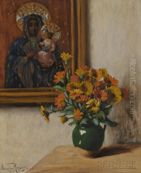 Still Life With Black Madonna Of Czestochowa Oil Painting by Mieczyslaw Reyzner