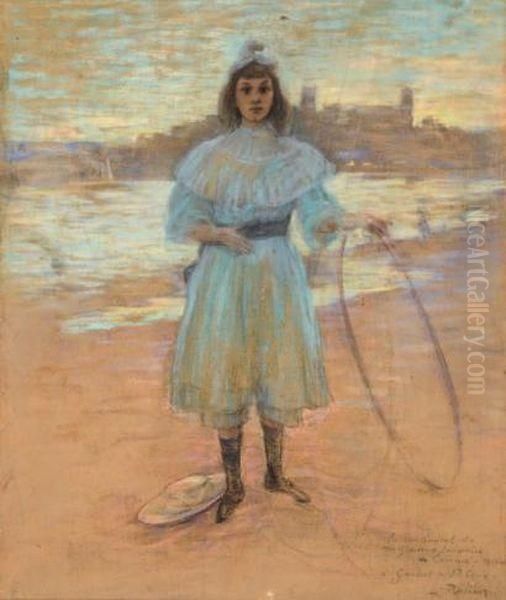 Jeune Fille Au Cerceau Oil Painting by Louis Rheiner