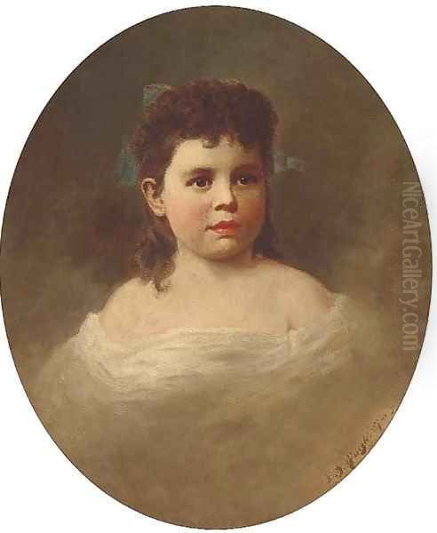 Portrait of a young girl, bust-length, in a white dress Oil Painting by Samuel Bell Waugh