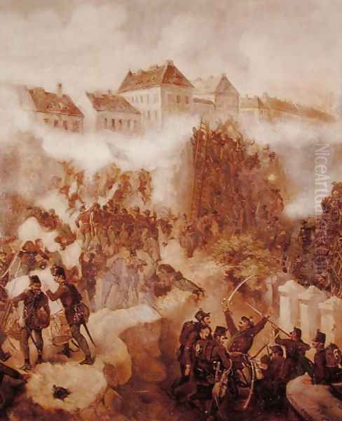 The Recapture of the Buda Fortress by the Hungarian Insurgents on 21st May 1849 Oil Painting by C. Wemik