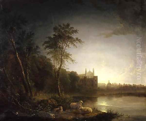 Moonlit View of Eton College Oil Painting by Edward Williams