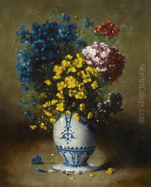 Flower Still Life Oil Painting by Germain Theodure Clement Ribot