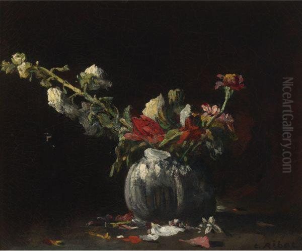 Still Life With Flowers Oil Painting by Theodule Augustine Ribot