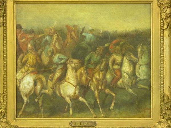 Persian Or Turkishcavalry Battle Scene Oil Painting by Theodule Augustine Ribot