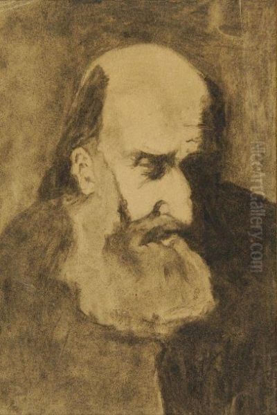 Visage D'homme Barbu Oil Painting by Theodule Augustine Ribot