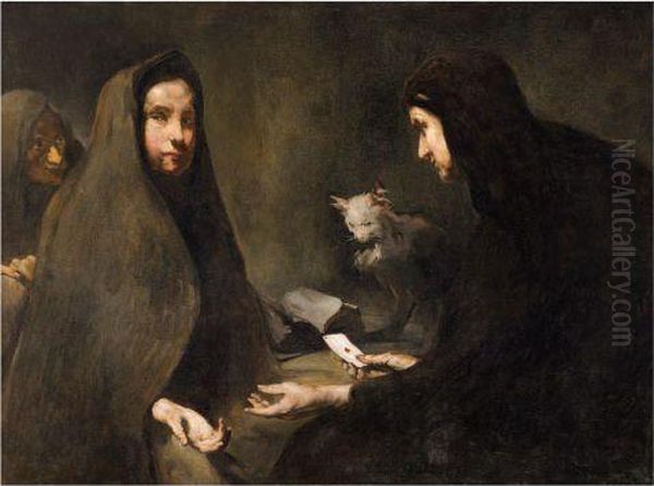 La Tireuse De Cartes Oil Painting by Theodule Augustine Ribot