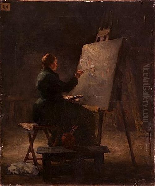 Artiste Devant Son Chevalet Oil Painting by Theodule Augustine Ribot