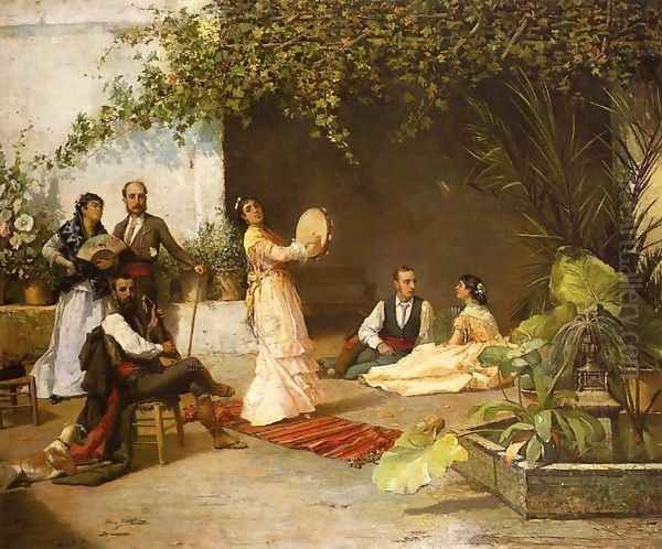 Performance in the Courtyard Oil Painting by Manuel Wssel de Giumbarda