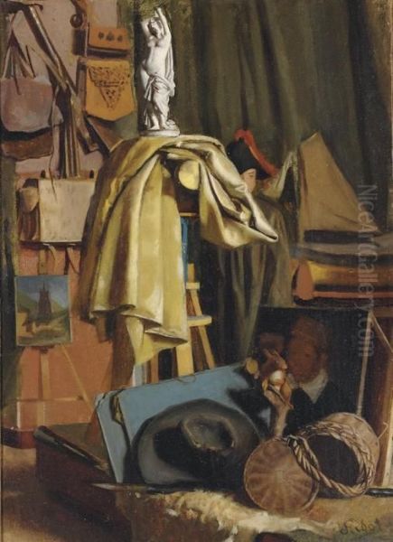 An Artist's Studio Oil Painting by Theodule Augustine Ribot