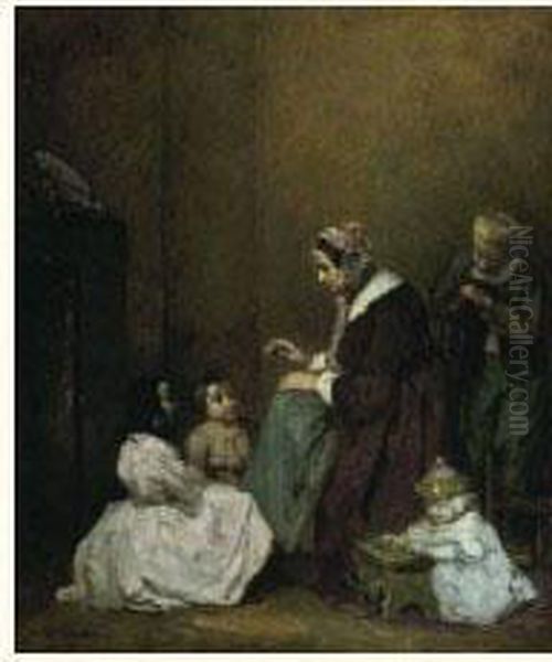 La Lecon De Chant Oil Painting by Theodule Augustine Ribot