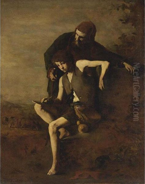 Cimabue Teaching Giotto To Draw Oil Painting by Theodule Augustine Ribot