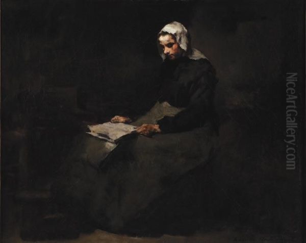 La Lecture De La Lettre Oil Painting by Theodule Augustine Ribot