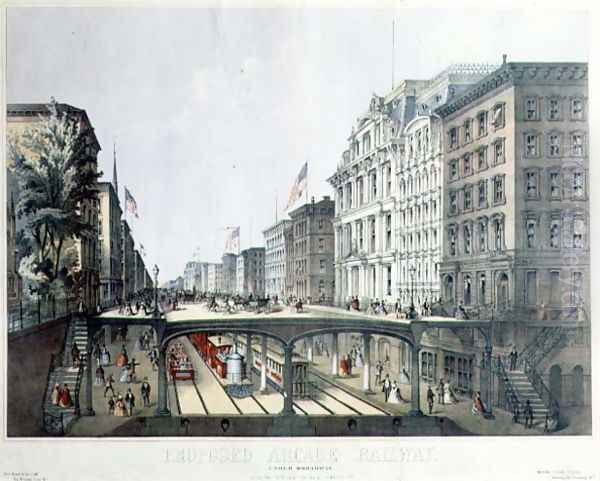 Proposed Arcade Railway, under Broadway, view near Wall Street, pub. by Ferd. Mayer and Sons, New York, 1869 Oil Painting by Will, August