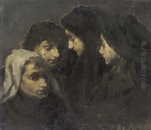 Reunion Oil Painting by Theodule Augustine Ribot