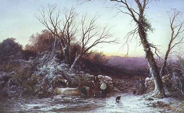 The Roadside Spring: Winters Evening Oil Painting by George Alfred Williams