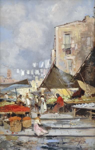 The Market Place Oil Painting by Oscar Ricciardi