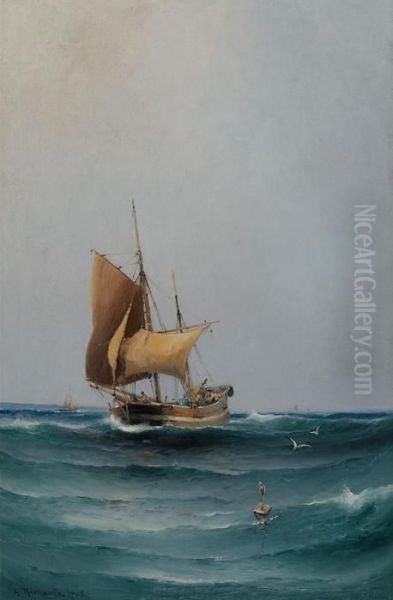 Marina Oil Painting by Otto Ludvig Richarde